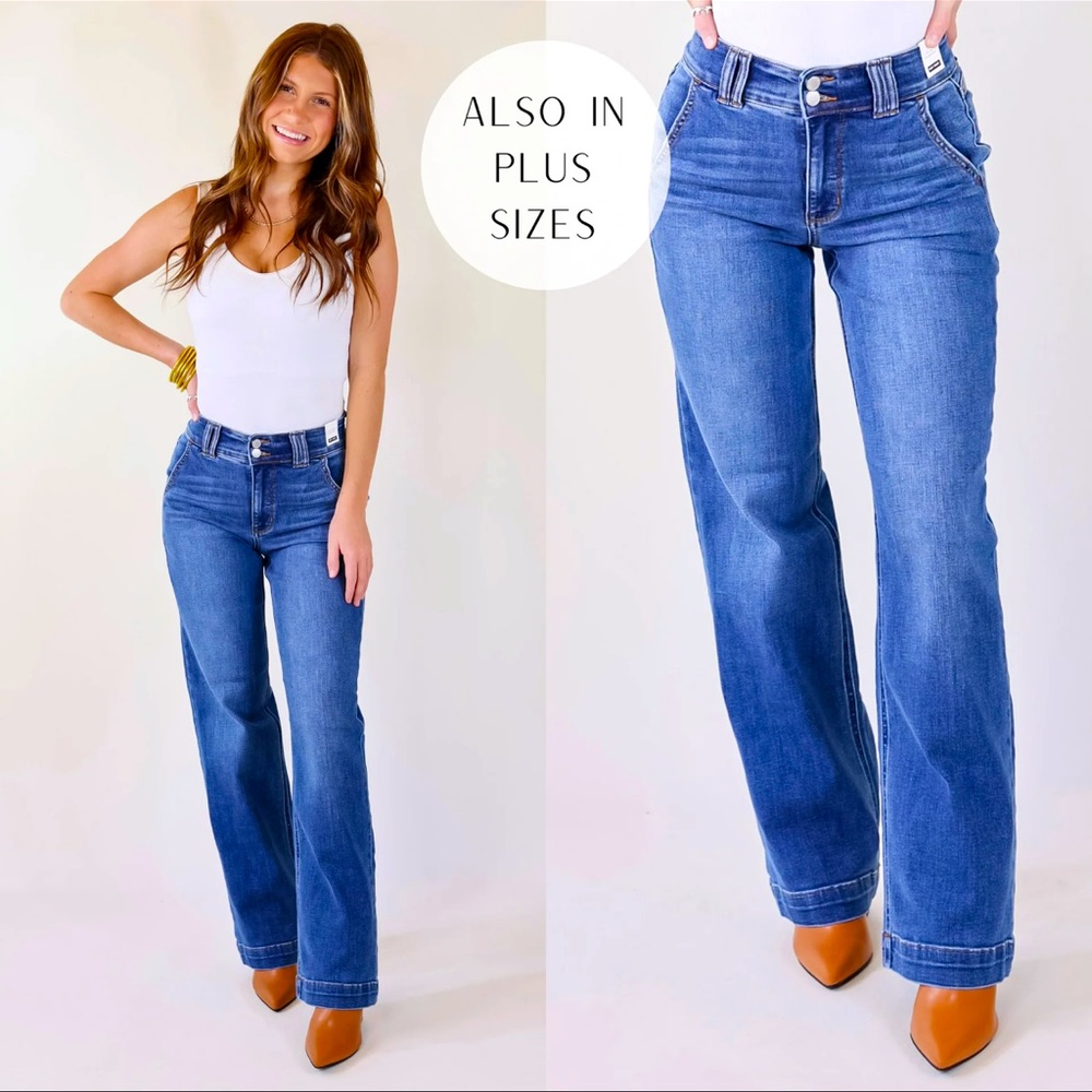 Judy Blue Double Button Wide Leg Jeans